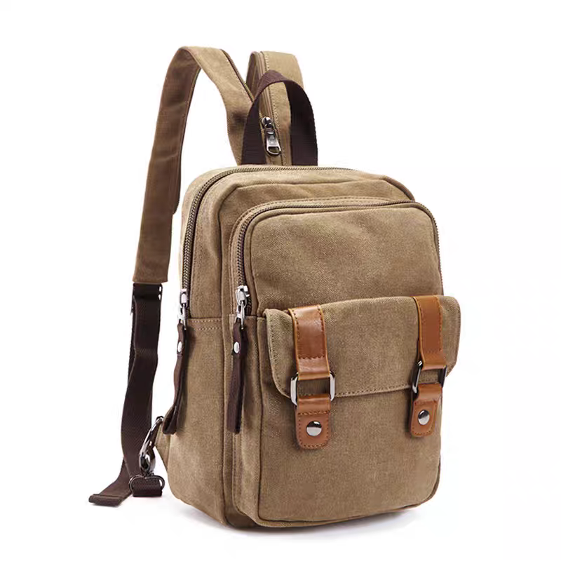 Canvas Sling Crossbody Backpack – Multi-Pocket Retro Style