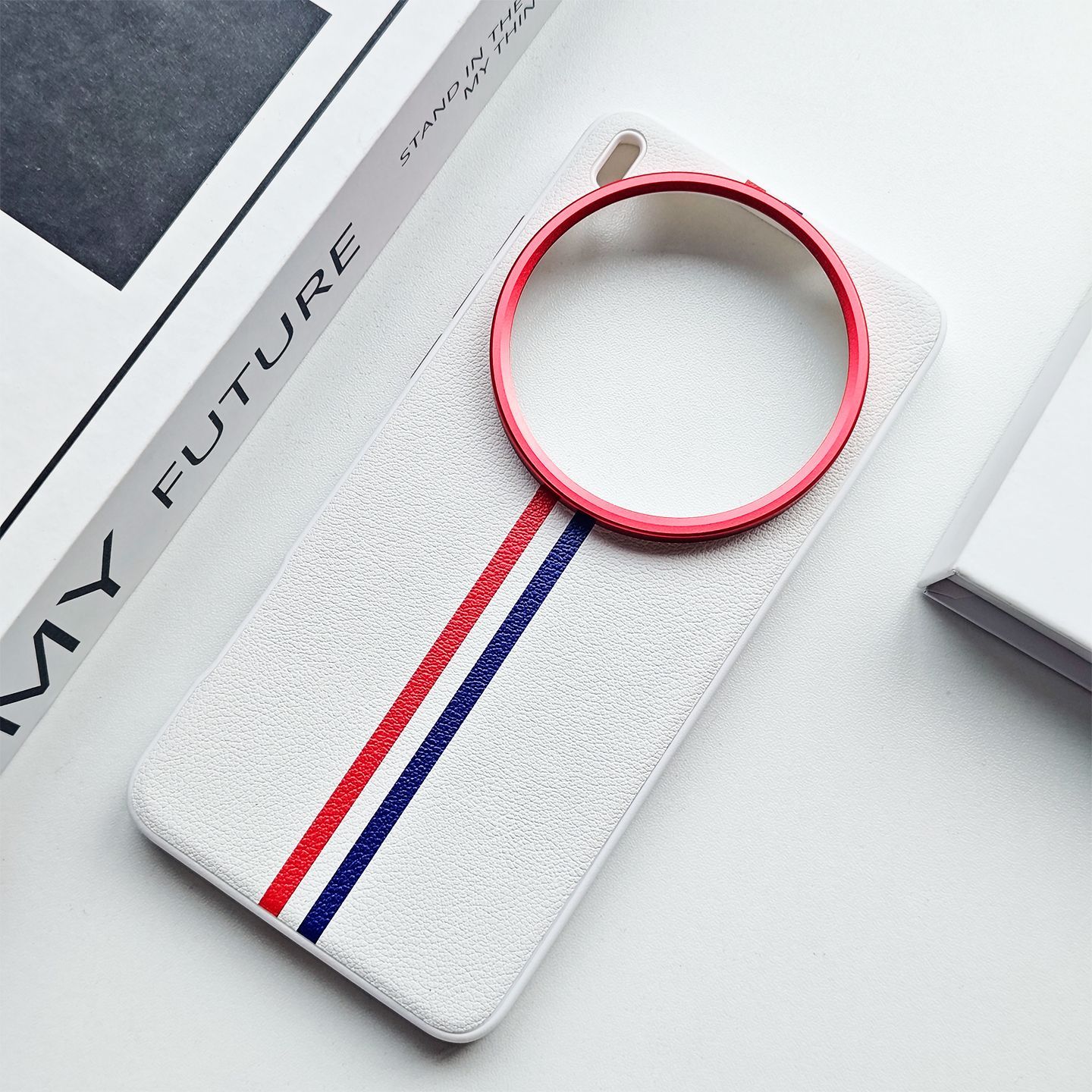 Vivo X200 Series Leather Stripe Phone Case with Red Blue Racing Design